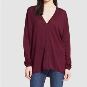 Vince Merino Wool Blend V-Neck Burgundy & Grey Sweater